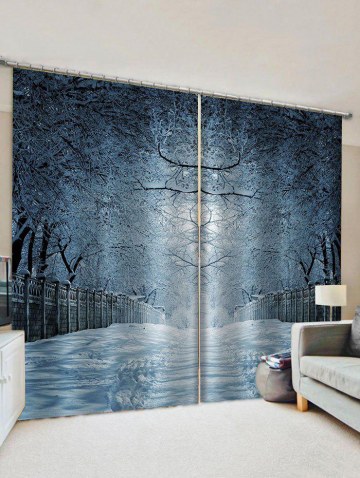 2 Panels 3d Digital Print Snow Road Waterproof Window Curtains
