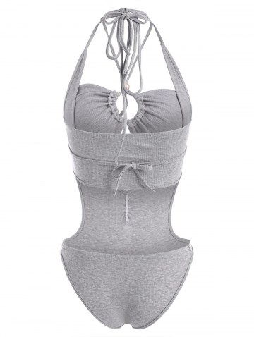 2pcs Halter Rib-knit Bandeau Top And Backless Bodysuit