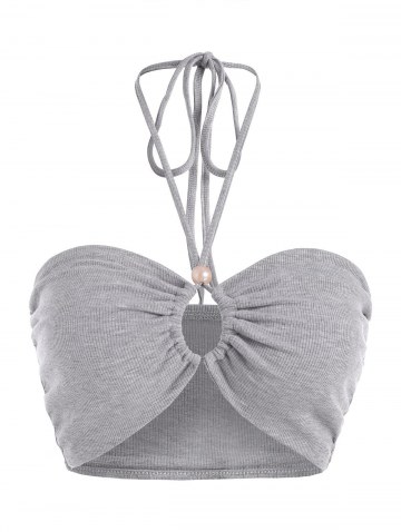 2pcs Halter Rib-knit Bandeau Top And Backless Bodysuit