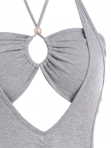 2pcs Halter Rib-knit Bandeau Top And Backless Bodysuit