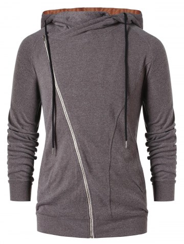 Asymmetric Zip Color Block Hoodie