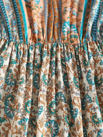 Bohemian Floral Print Ruffle Batwing Sleeve High Low Dress