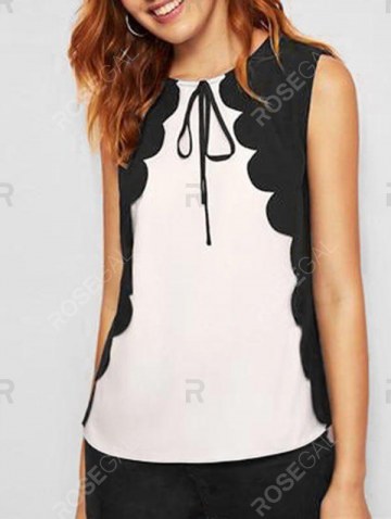 Bowknot Detail Scalloped Contrast Tank Top
