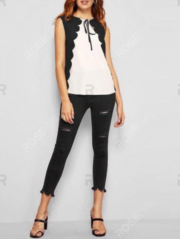 Bowknot Detail Scalloped Contrast Tank Top
