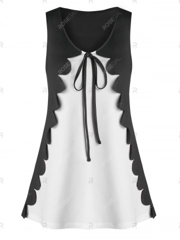Bowknot Detail Scalloped Contrast Tank Top