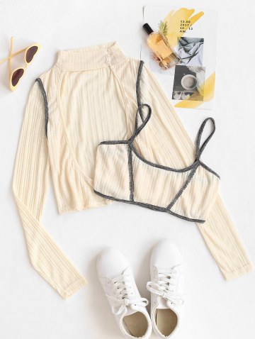 Bust Cutout Contrast Trim Knitwear With Bralette Top