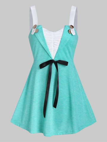 Button Patchwork A Line Tank Top