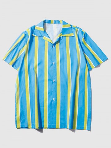 Button Up Contrasting Vertical Stripe Shirt