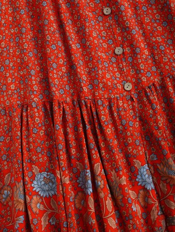 Buttons Slit Ruched Ditsy Floral Print Maxi Skirt