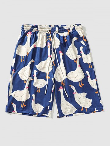 Cartoon Goose Printed Drawstring Casual Shorts