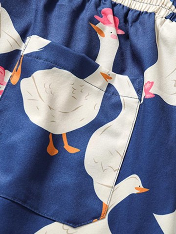 Cartoon Goose Printed Drawstring Casual Shorts