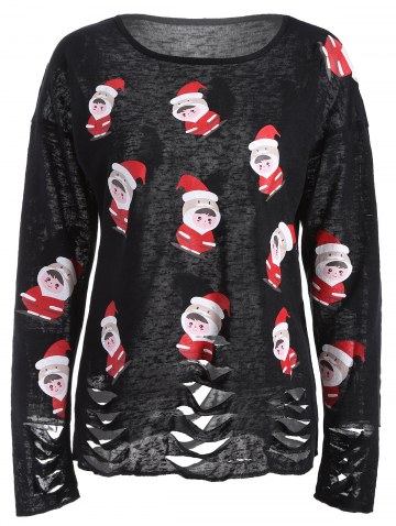 Cartoon Santa Print Hollow Out Knitwear
