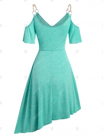 Chain Strap Open Shoulder Asymmetric Dress