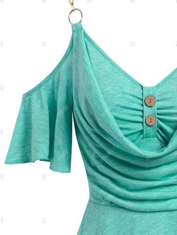 Chain Strap Open Shoulder Asymmetric Dress