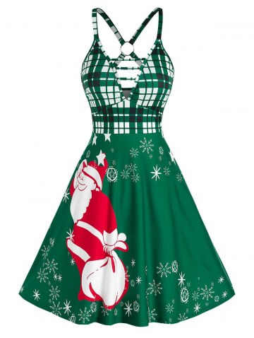 Christmas Santa Claus Print O Ring Plunge Dress