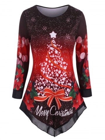 Christmas Tree Snowflake Letter Graphic Asymmetrical T Shirt