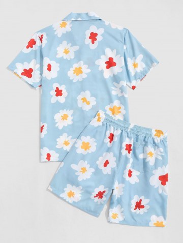 Colorful Flower Shirt And Drawstring Shorts Set