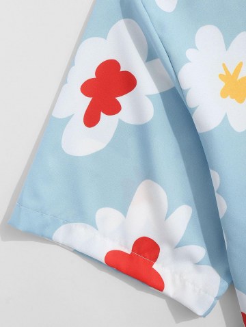 Colorful Flower Shirt And Drawstring Shorts Set