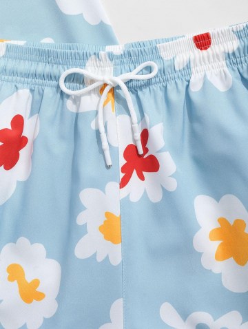 Colorful Flower Shirt And Drawstring Shorts Set