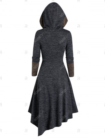 Contrast Color Lace Up Asymmetrical Hooded Dress