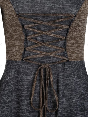 Contrast Color Lace Up Asymmetrical Hooded Dress