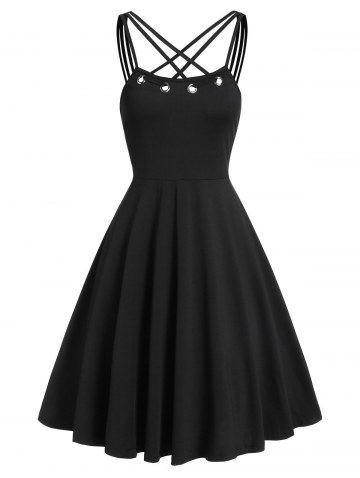 Crossbanding Collar Solid A Line Dress