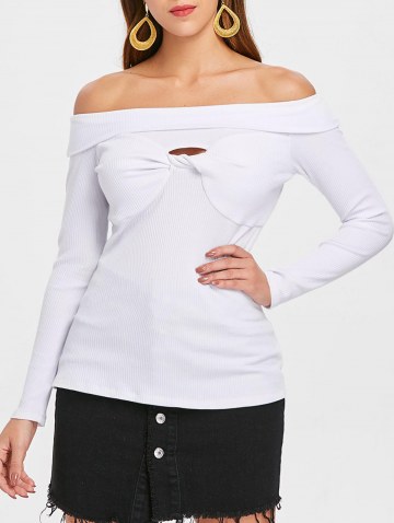 Cut Out Long Sleeve Off Shoulder T-shirt