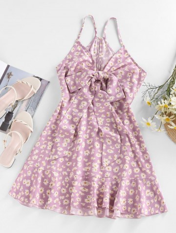 Daisy Floral Printed Bowknot Cami Dress