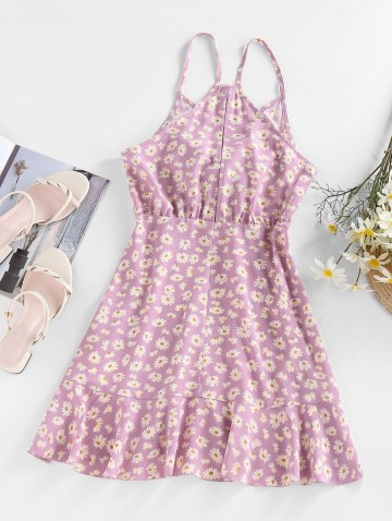 Daisy Floral Printed Bowknot Cami Dress