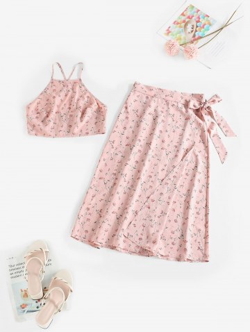 Ditsy Floral Cami Top And Knotted Wrap Skirt Set