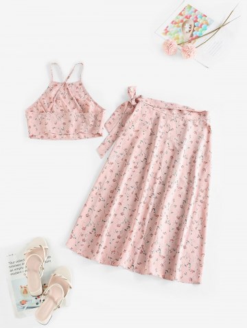 Ditsy Floral Cami Top And Knotted Wrap Skirt Set