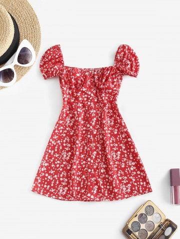 Ditsy Print Puff Sleeve Milkmaid Dress