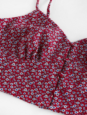 Ditsy Print Ruffle Buttoned Tiered Skirt Set