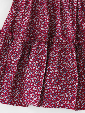 Ditsy Print Ruffle Buttoned Tiered Skirt Set