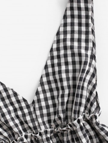 Double V Gingham Frilled Tiered Smock Dress