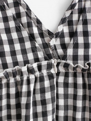 Double V Gingham Frilled Tiered Smock Dress