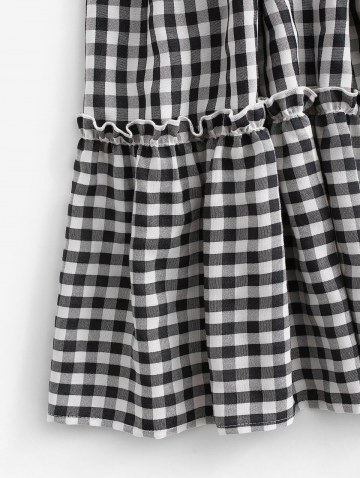 Double V Gingham Frilled Tiered Smock Dress