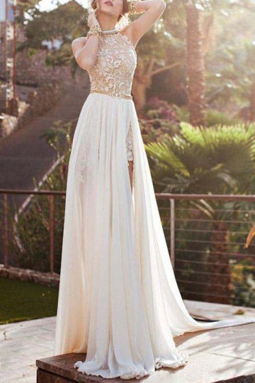 Elegant Halter Neck Sleeveless Backless High Slit Women's Maxi Dress