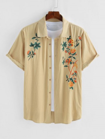 Embroidery Flower Bird Short Sleeves Shirt