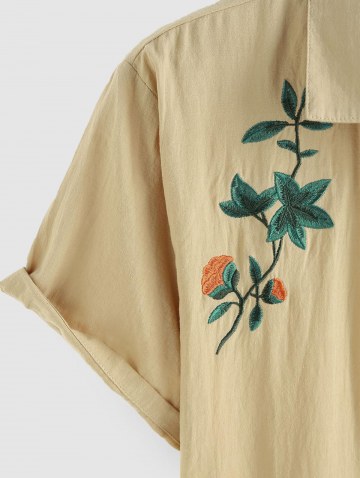 Embroidery Flower Bird Short Sleeves Shirt
