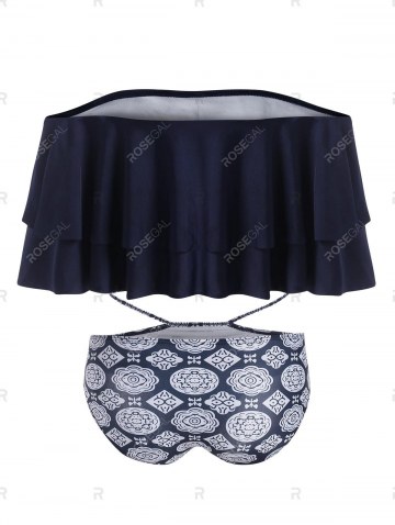Ethnic Flower Cutout Flounce Off Shoulder Bikini Swimwear