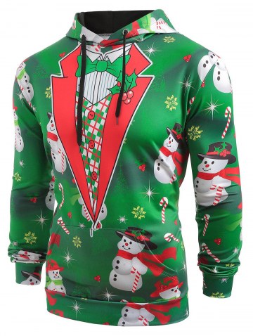 Faux Collar Snowmen Candy Printed Christmas Hoodie