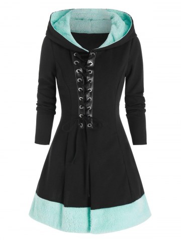Faux Fur Insert Lace Up Coat