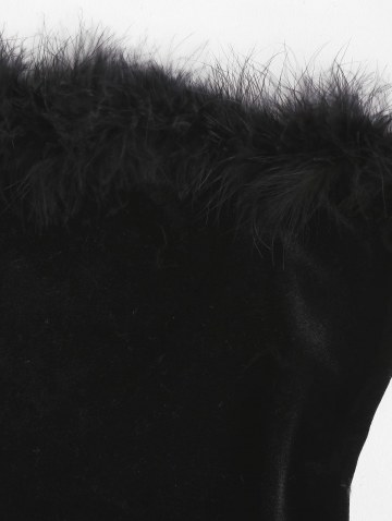Faux Fur Panel Velvet Strapless Bodysuit