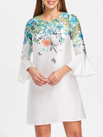 Flare Sleeve Floral Mini Shift Dress