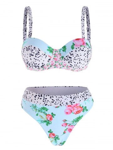 Floral Dalmatian Dot Underwire High Waisted Bikini Swimwear