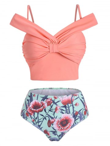 Floral Knotted High Waisted Two Pieces Swimwear