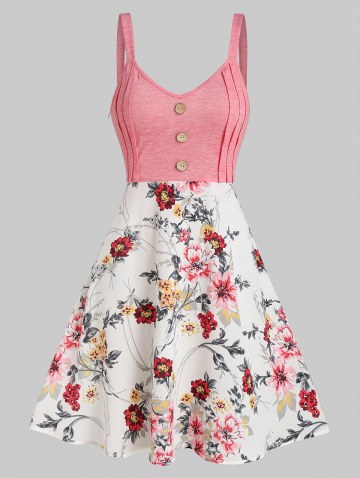 Floral Print Mock Button Mini Cami Dress