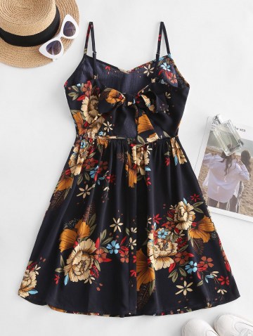Flower Print Crochet Tassel Tie Back Dress