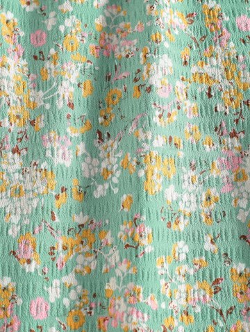 Front Slit Puff Sleeve Ditsy Floral Bustier Dress